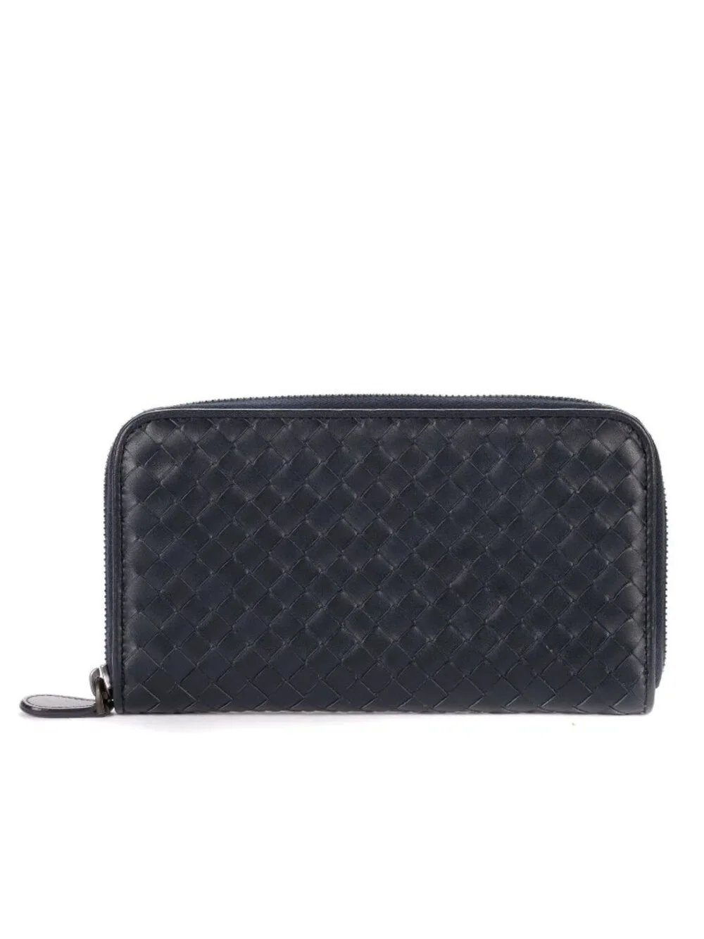 Bottega Veneta Zip Around Wallet Navy Intrecciato Calfskin Leathera